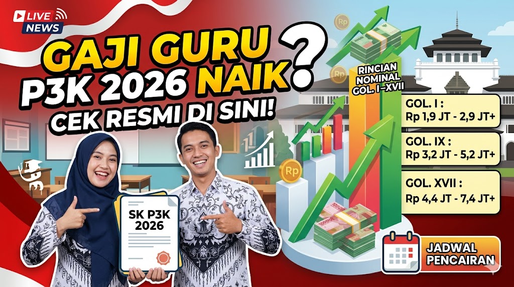 Gaji Guru P3K 2026 Resmi Naik? Ini Rincian Nominal Golongan I–XVII dan Jadwal Pencairannya