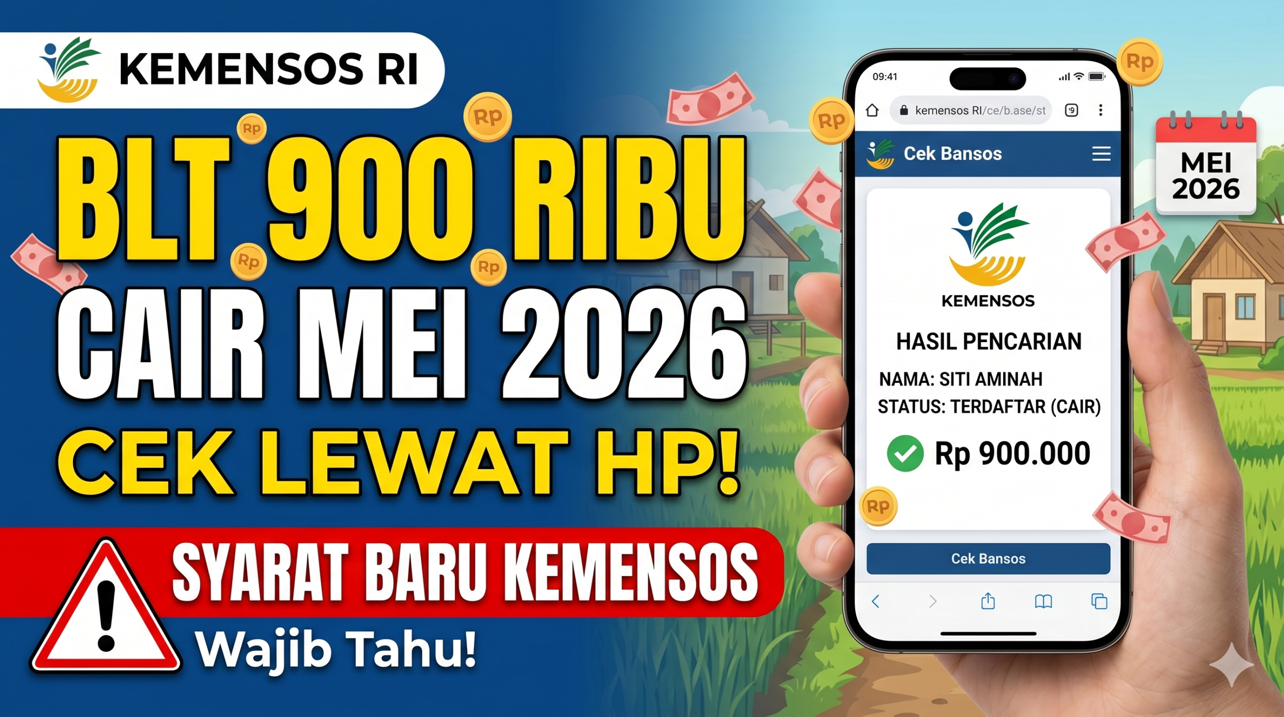 Cara Cek BLT 900 Ribu Cair Mei 2026 Lewat HP — Syarat Baru Kemensos yang Wajib Diketahui